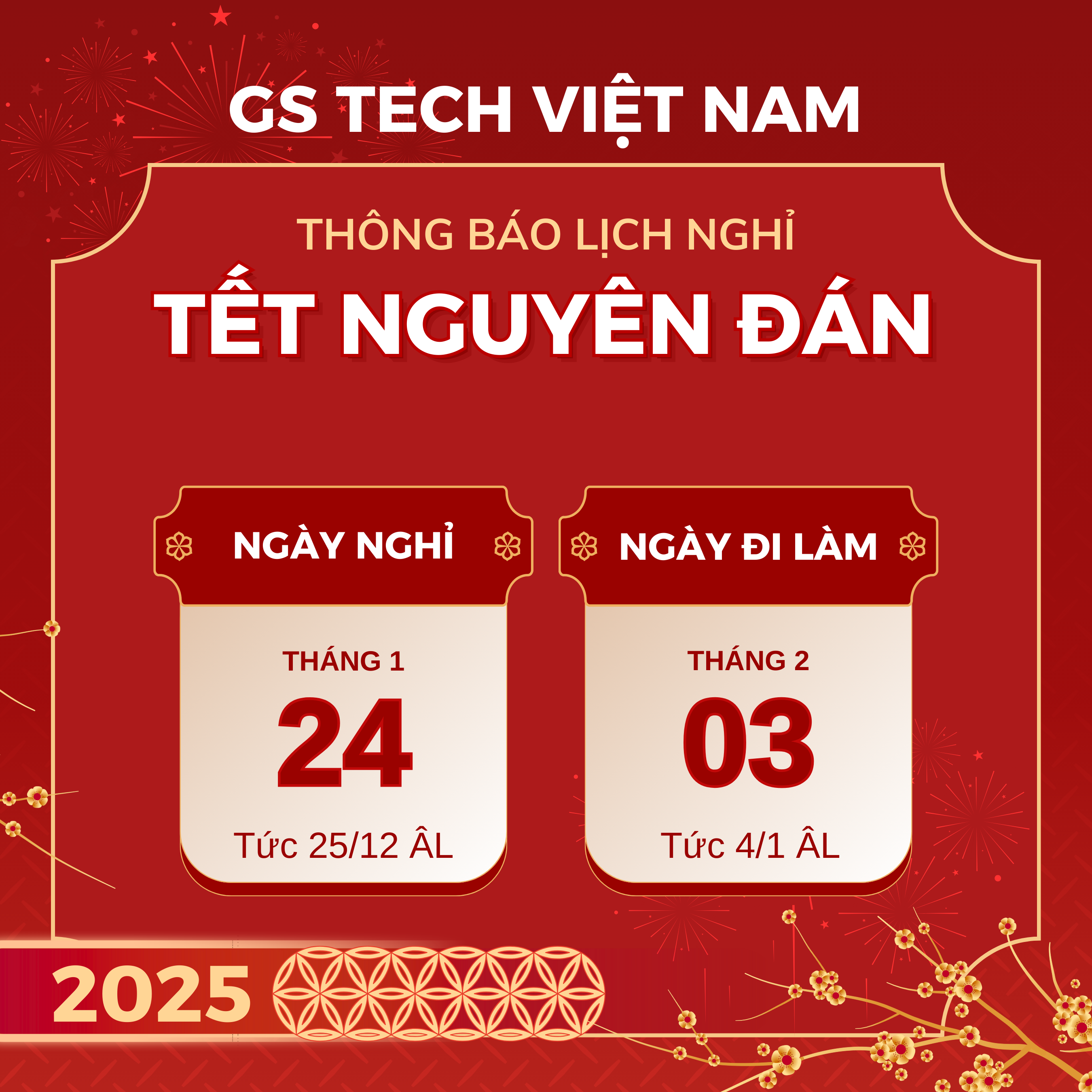 LỊCH NGHỈ TẾT NGUYÊN ĐÁN 2025